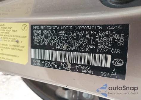 2005 Lexus Es 330 z USA, uszkodzony, nr VIN JTHBA30G955117539